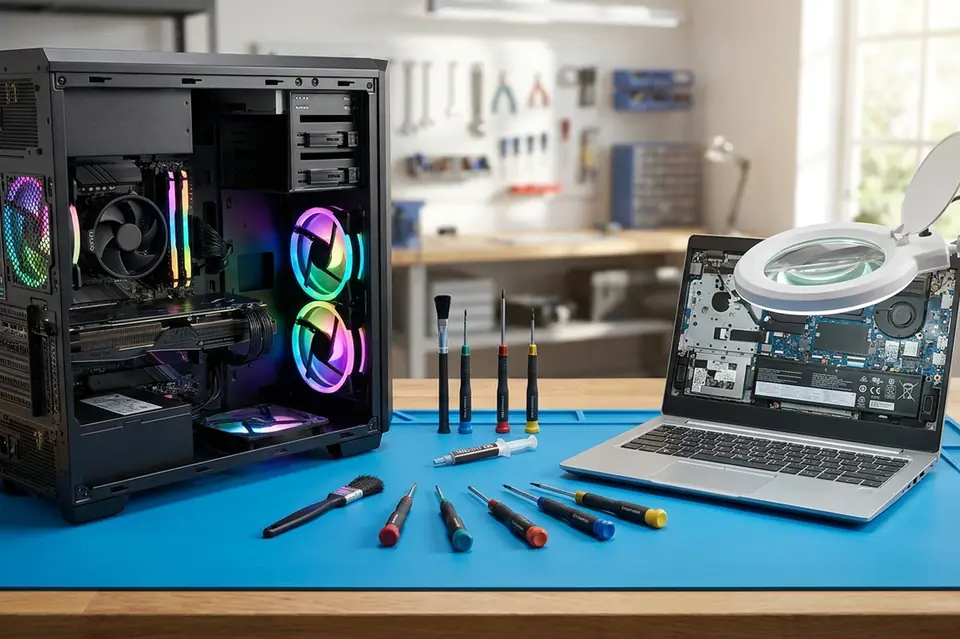 Laptop and desktop general repair and diagnostics bench at Laptech Perumbakkam
